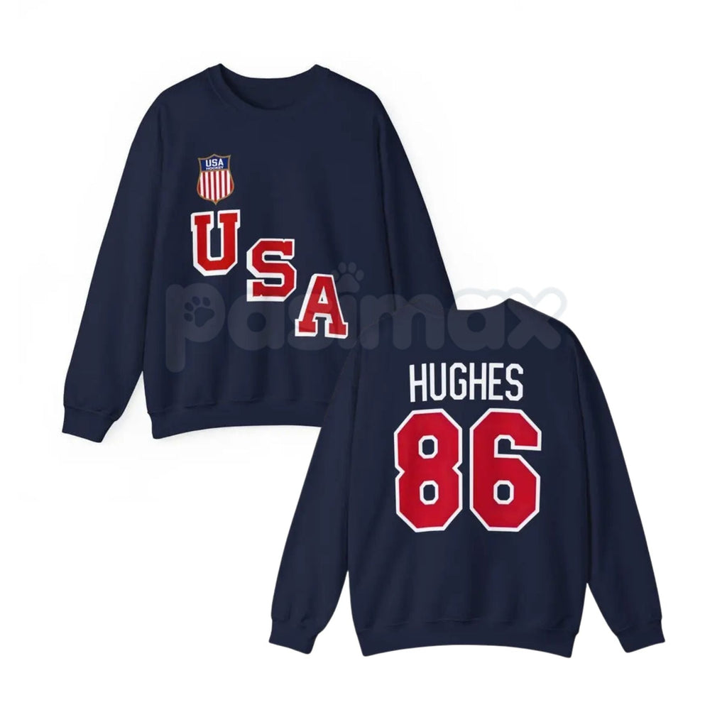 Pasimax USA Hockey Jack Hughes #86 Sweatshirt | Two Sided Team USA Hockey Crewneck | Jack Hughes #86 Fan Jumper | Internation