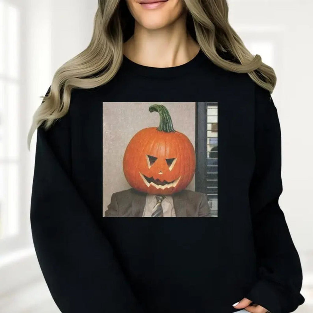 Pasimax Dwight Pumpkin Head Sweatshirt – The Office Halloween Merch — lifestyle context