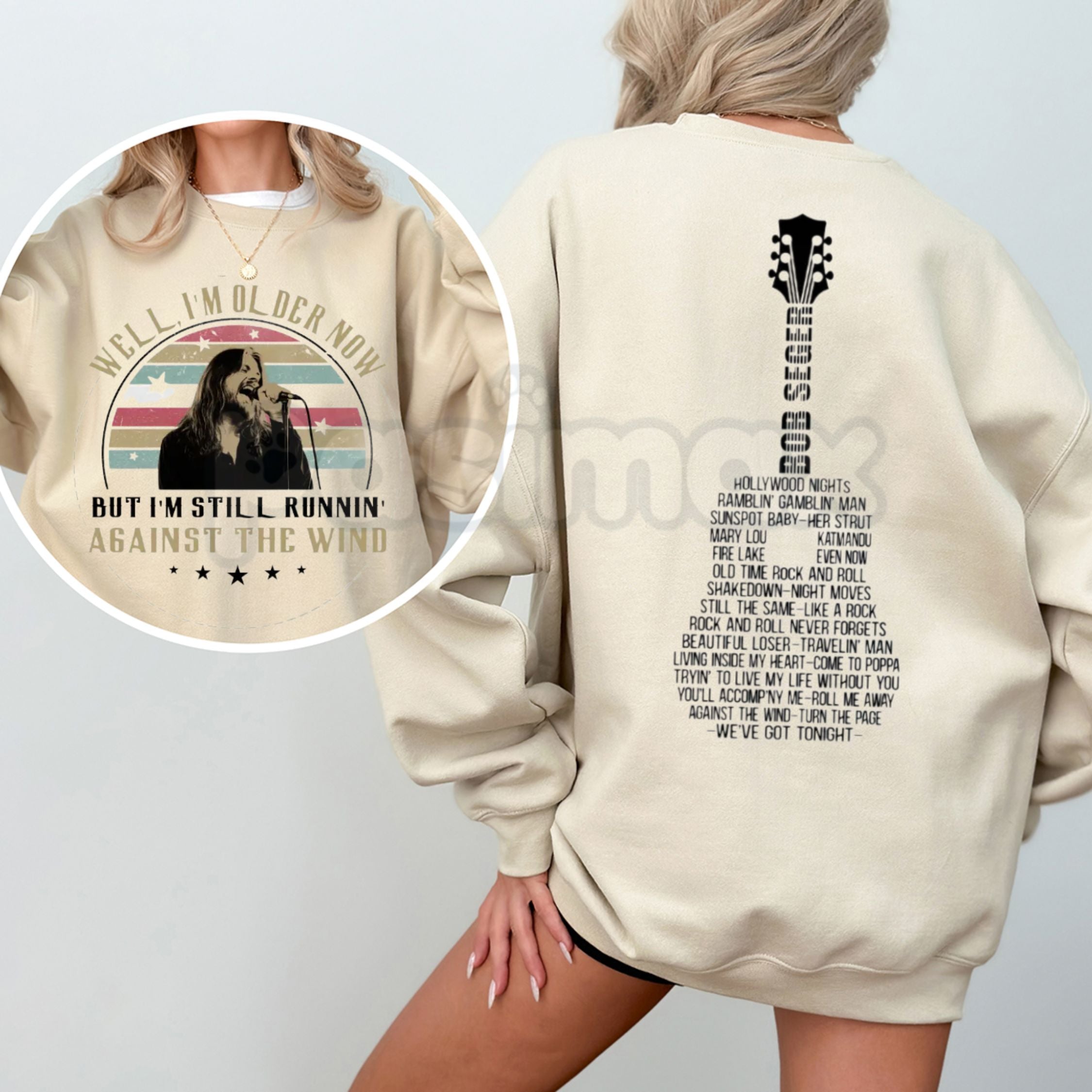 Pasimax Bob Seger Vintage Quotes Sweatshirt | Two-Sided "Well I’m Older Now Still Running" Crewneck | Classic Rock Lyrics Jum