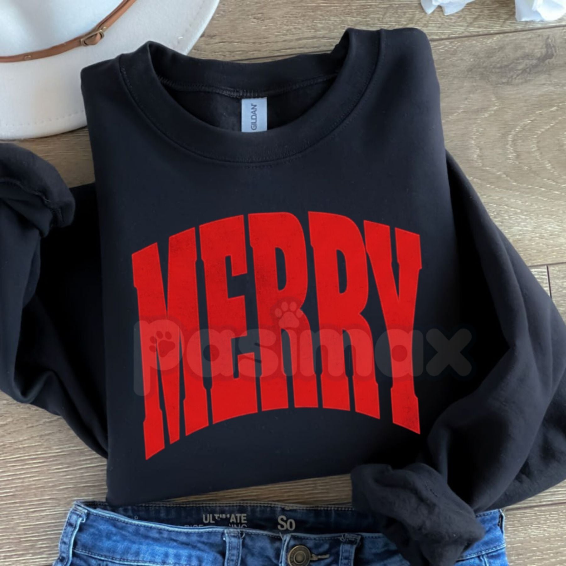 Pasimax MERRY Christmas Holiday Sweatshirt | Elegant Festive Jumper | Classic Cozy High Neck Crewneck | Upscale Xmas Apparel 