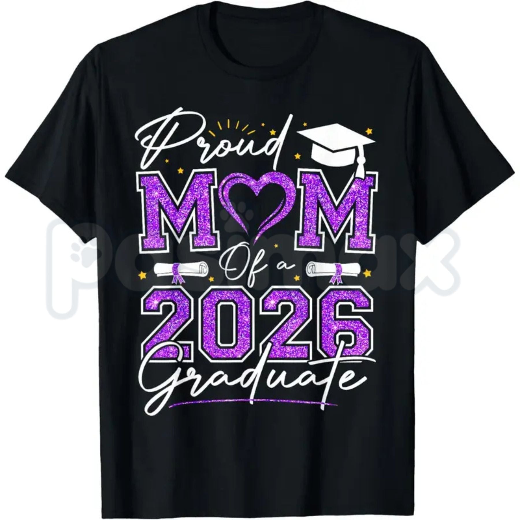 Proud Mom of a 2026 Graduate T-Shirt – Senior 2026 Purple & Gold School Spirit Tee