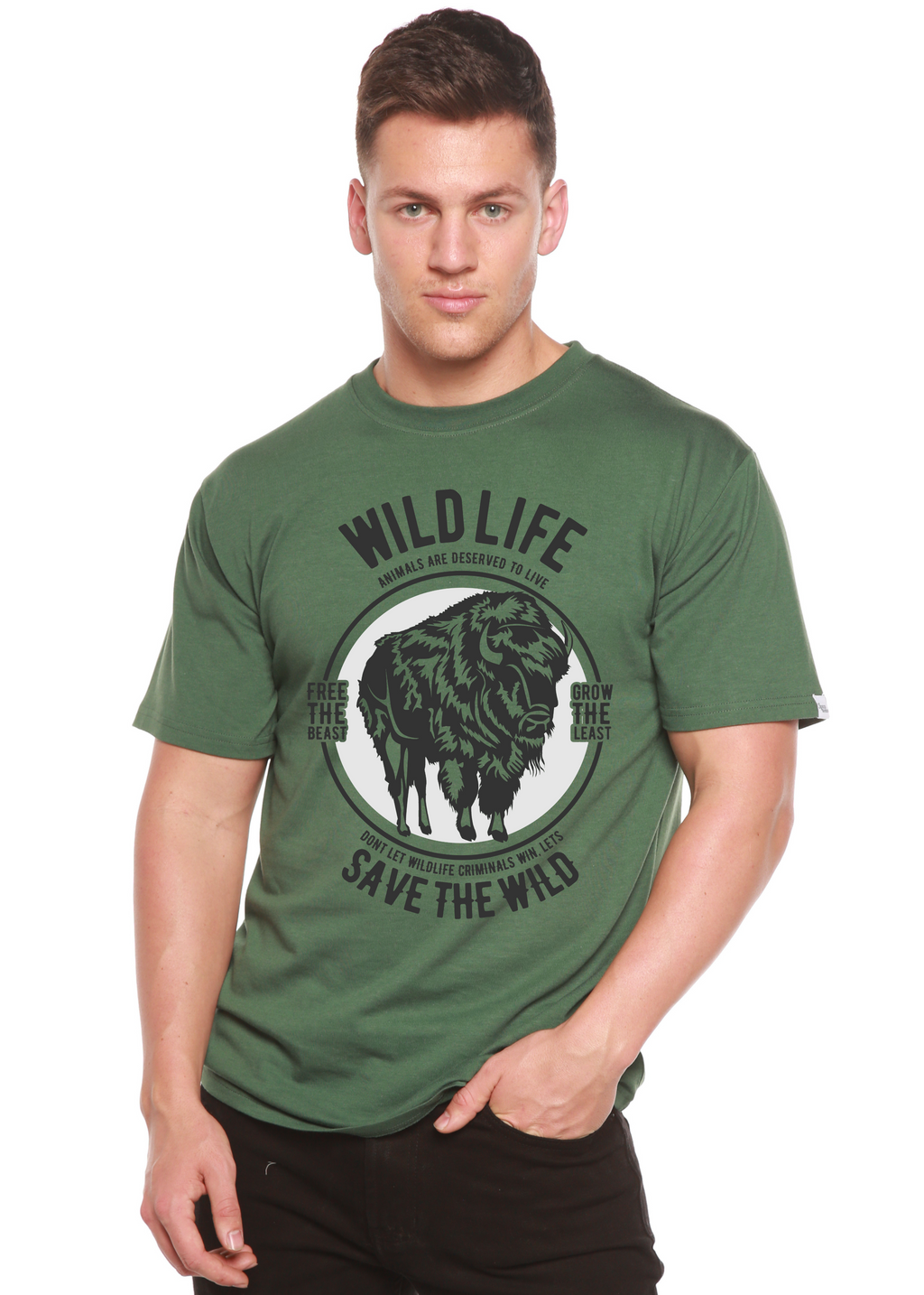 Spun Bamboo Wild Life Spun Bamboo® Men's Bamboo Viscose/Organic Cotton Short Sleeve Graphic T-Shirt — back view