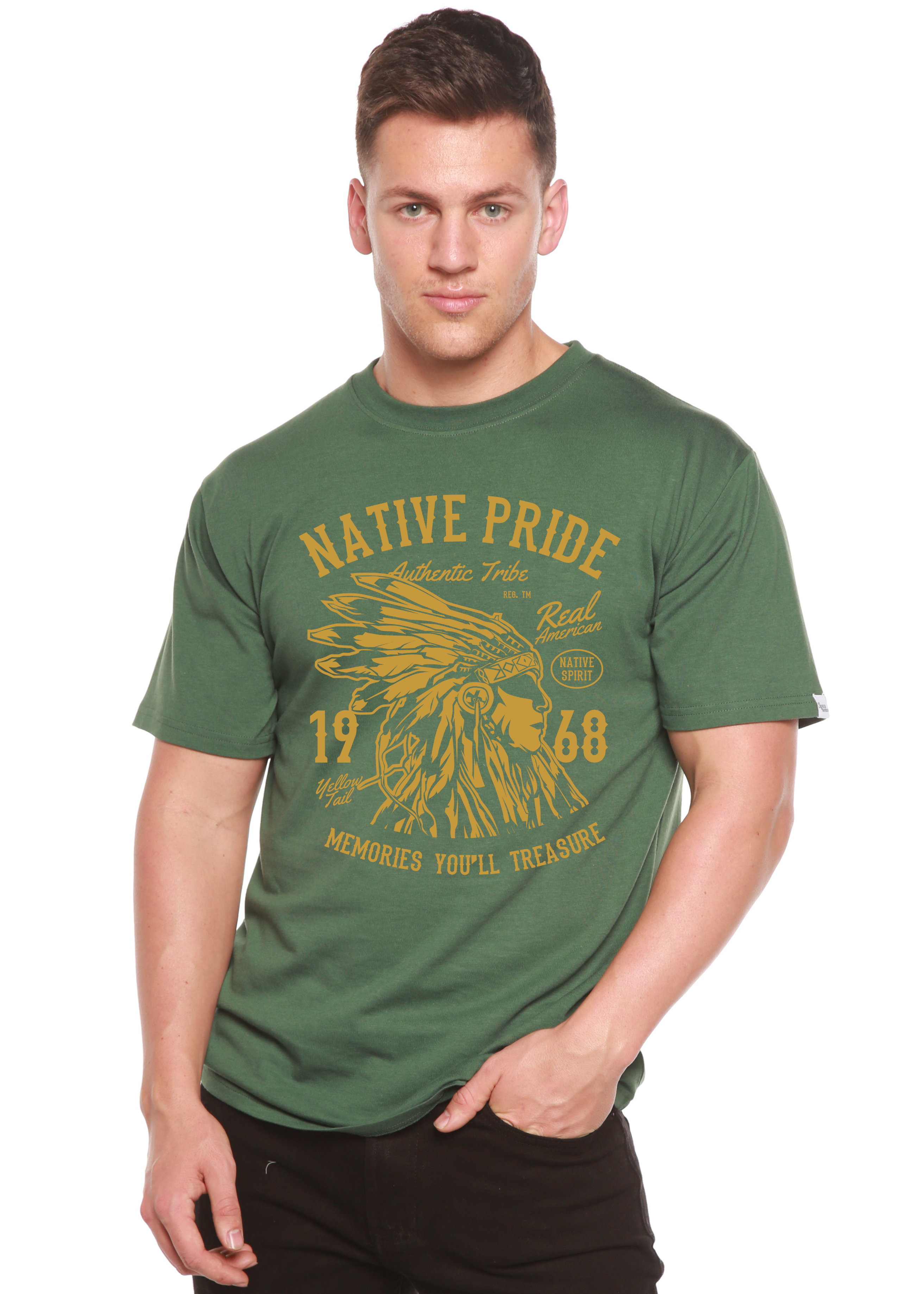 Spun Bamboo Native Pride Spun Bamboo® Men's Bamboo Viscose/Organic Cotton Short Sleeve Graphic T-Shirt — back view