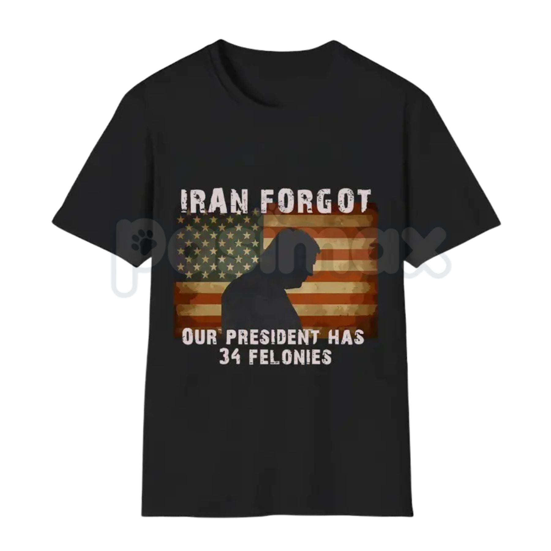 Pasimax "FORGOT OUR PRESIDENT, Has 34 Felonies" T-Shirt - Funny Political Satire Graphic Tee, Premium 100% Cotton Patriotic H