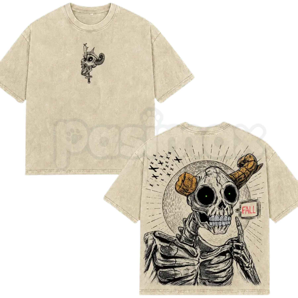 The Lich Adventure Time Oversized T-Shirt – Retro Double Printed Dark Fantasy Graphic Tee, Vintage Washed Lightweight Cotton Unisex Top