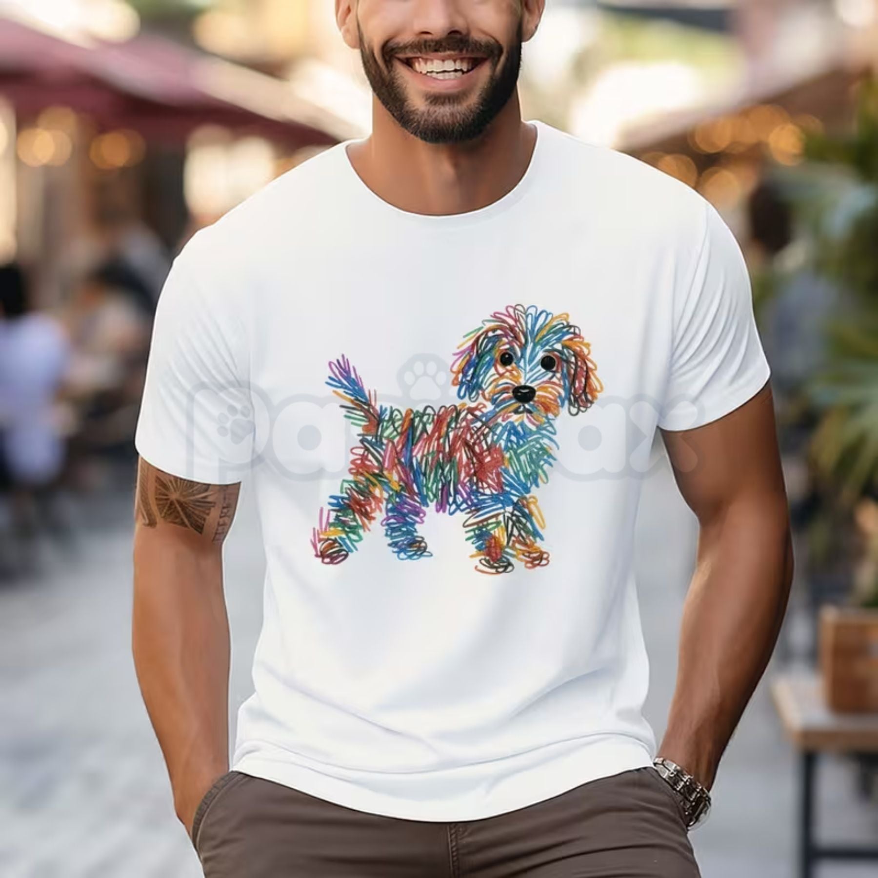 Rainbow Line Puppy Graphic T-Shirt – Artistic Vibrant Animal Print Unisex Crewneck Tee