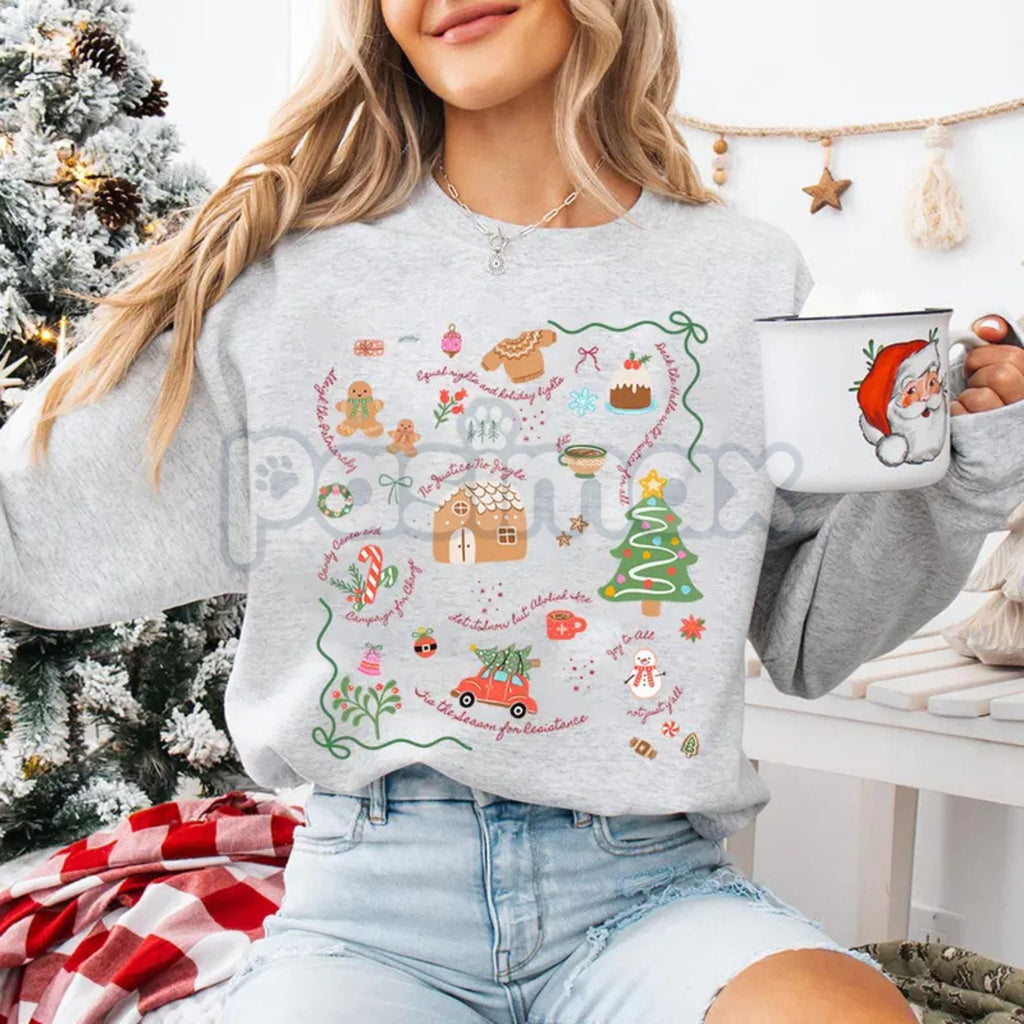 Pasimax Doodle Christmas Liberal Values Protest Sweatshirt | Political Statement Holiday Crewneck | Progressive Gift — side v