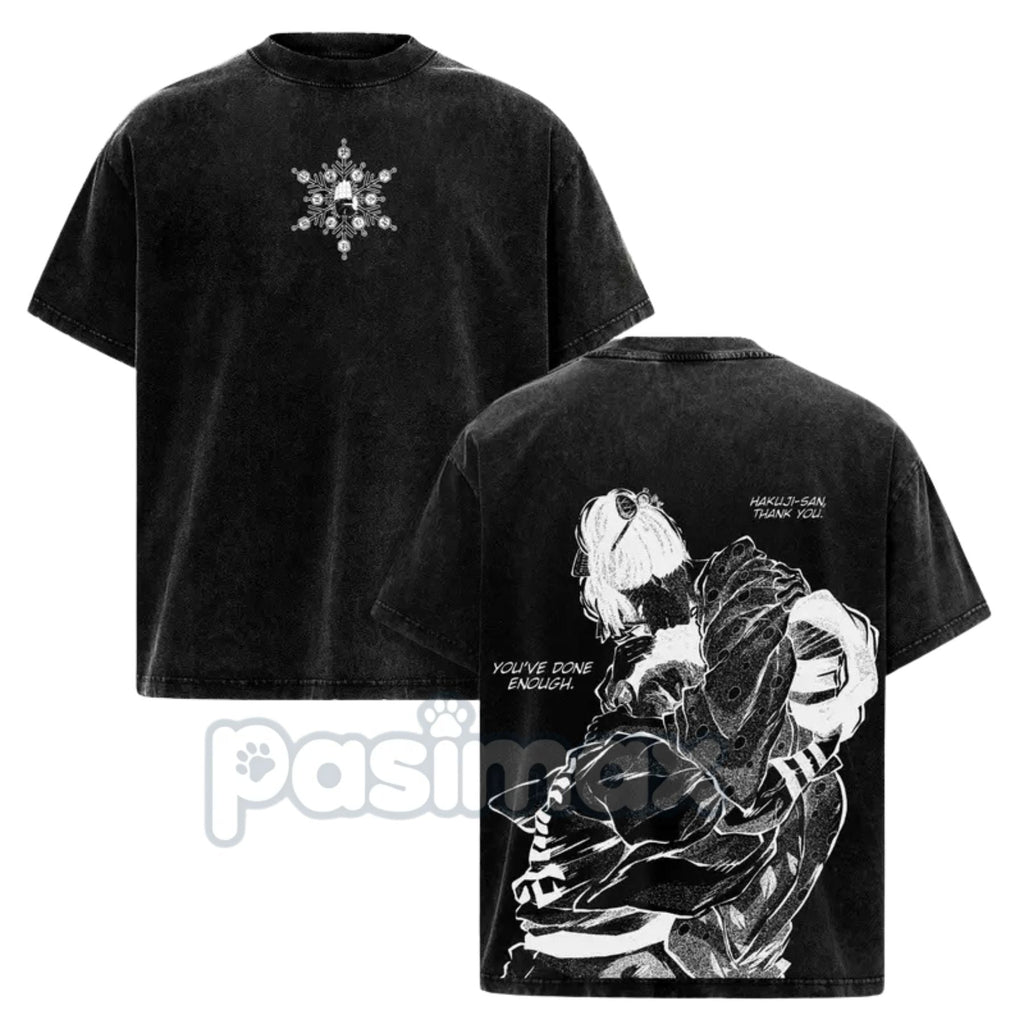 Pasimax Akaza vs. Koyuki Demon Slayer T-Shirt – 2-Sided Washed Cotton Graphic Tee, Oversized Anime Manga — lifestyle context