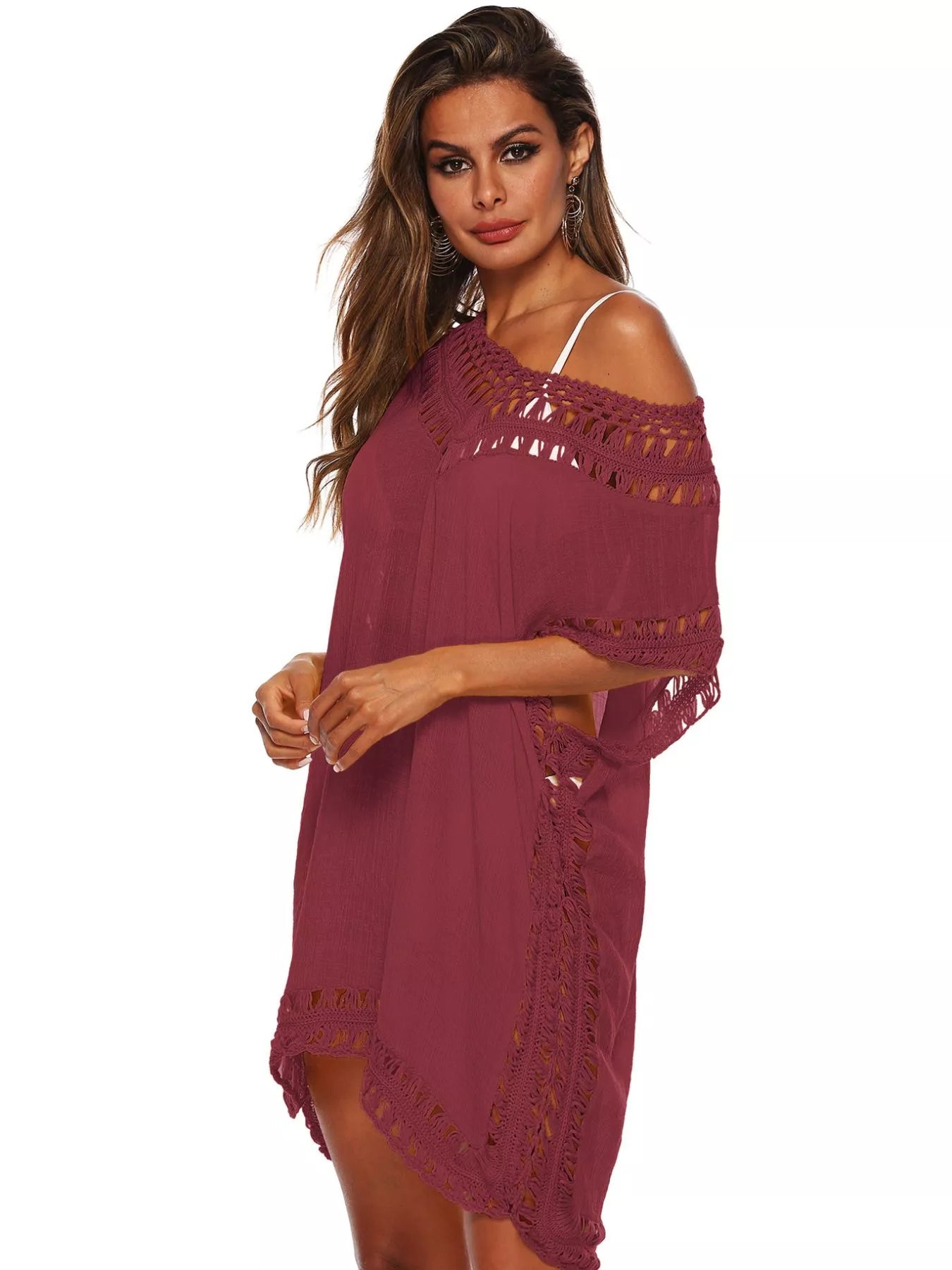 Crochet Trim V-Neck Cover-Up Dress