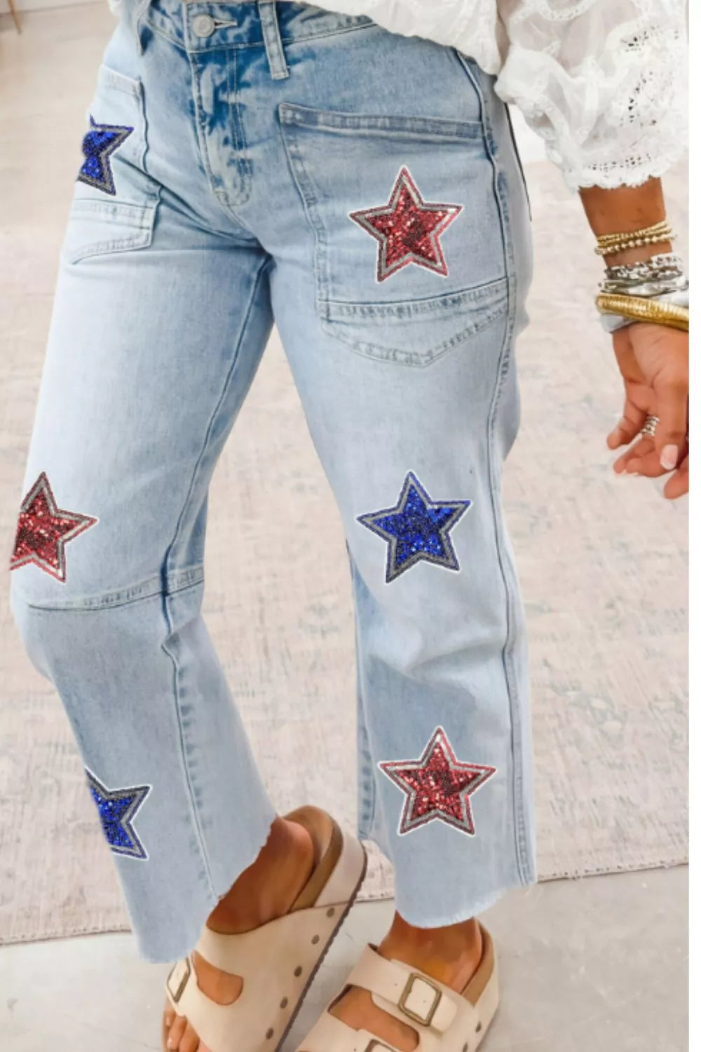 Star-Embellished Cropped Jeans