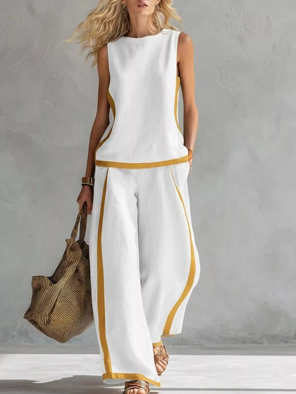 Sleeveless Tank Top and Wide-Leg Pants Set