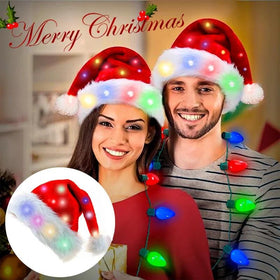 Mandotos Christmas Hat LED Light Plush Luminous Santa Hat For Children And Adults