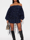 Off-Shoulder Ruched Denim Dress