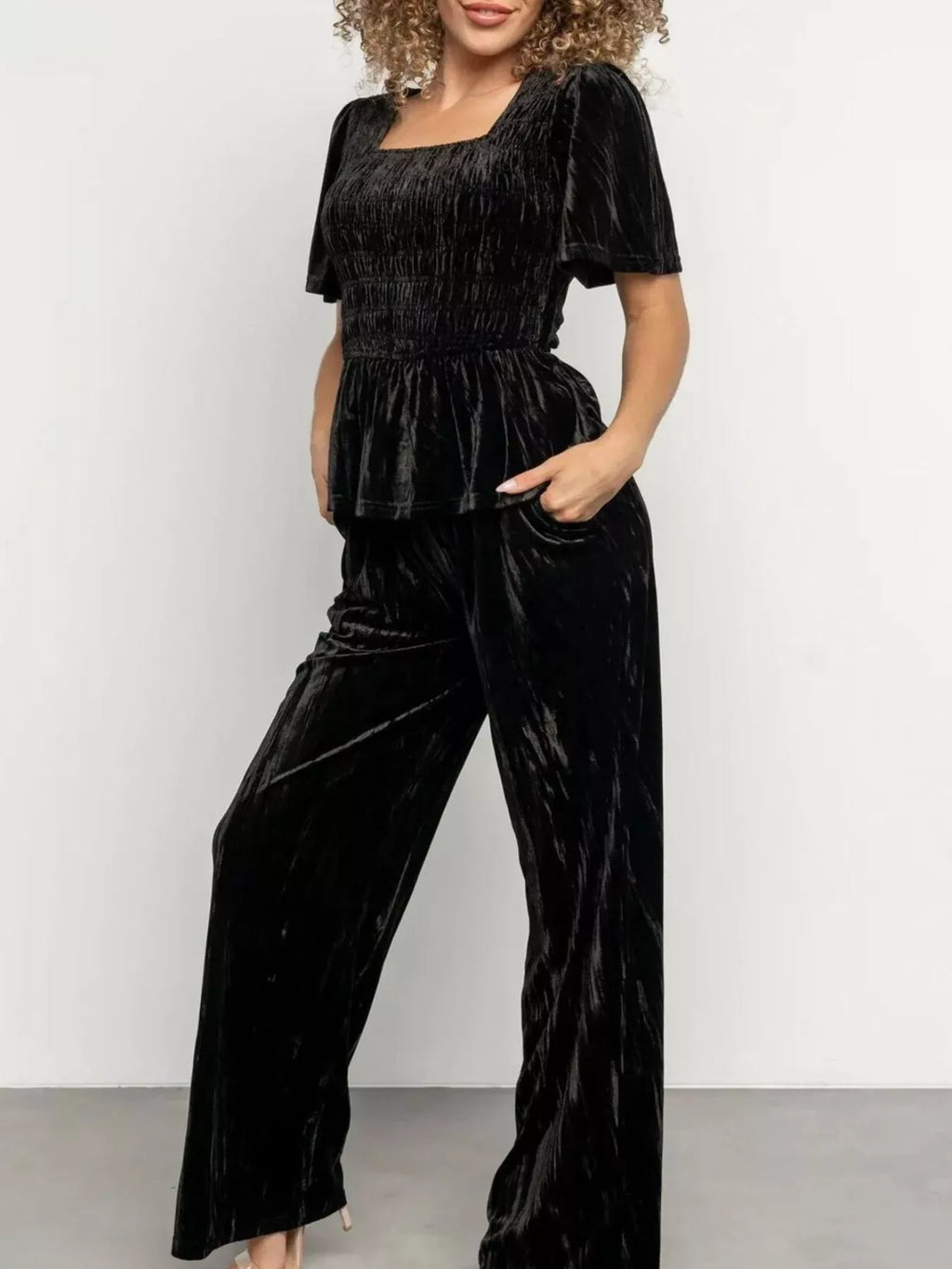 Velvet Top and Wide-Leg Pants Set