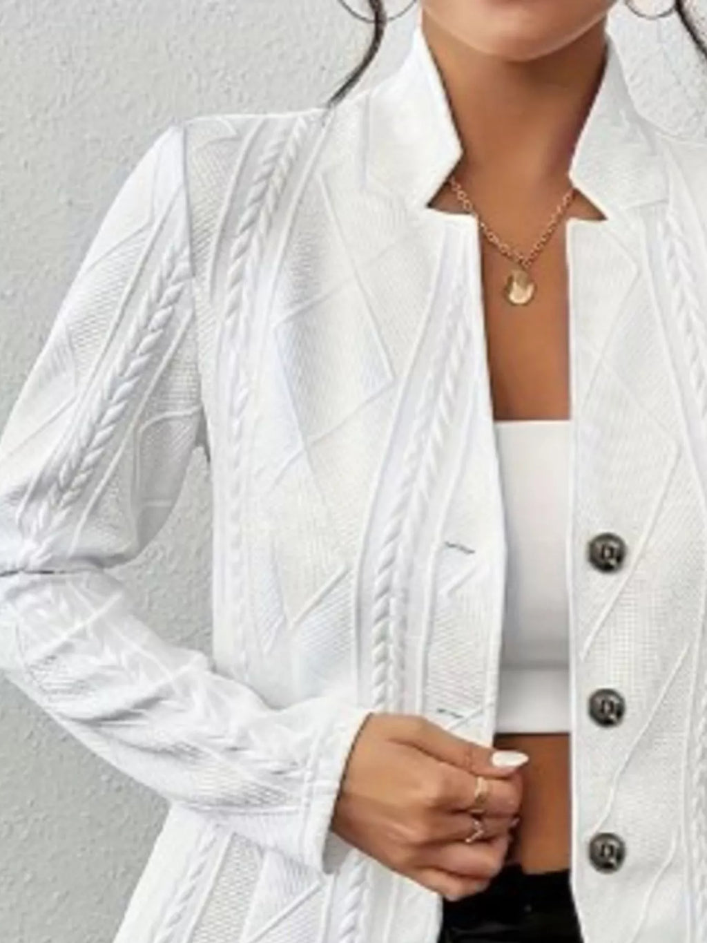 Textured Knit Button-Front Blazer