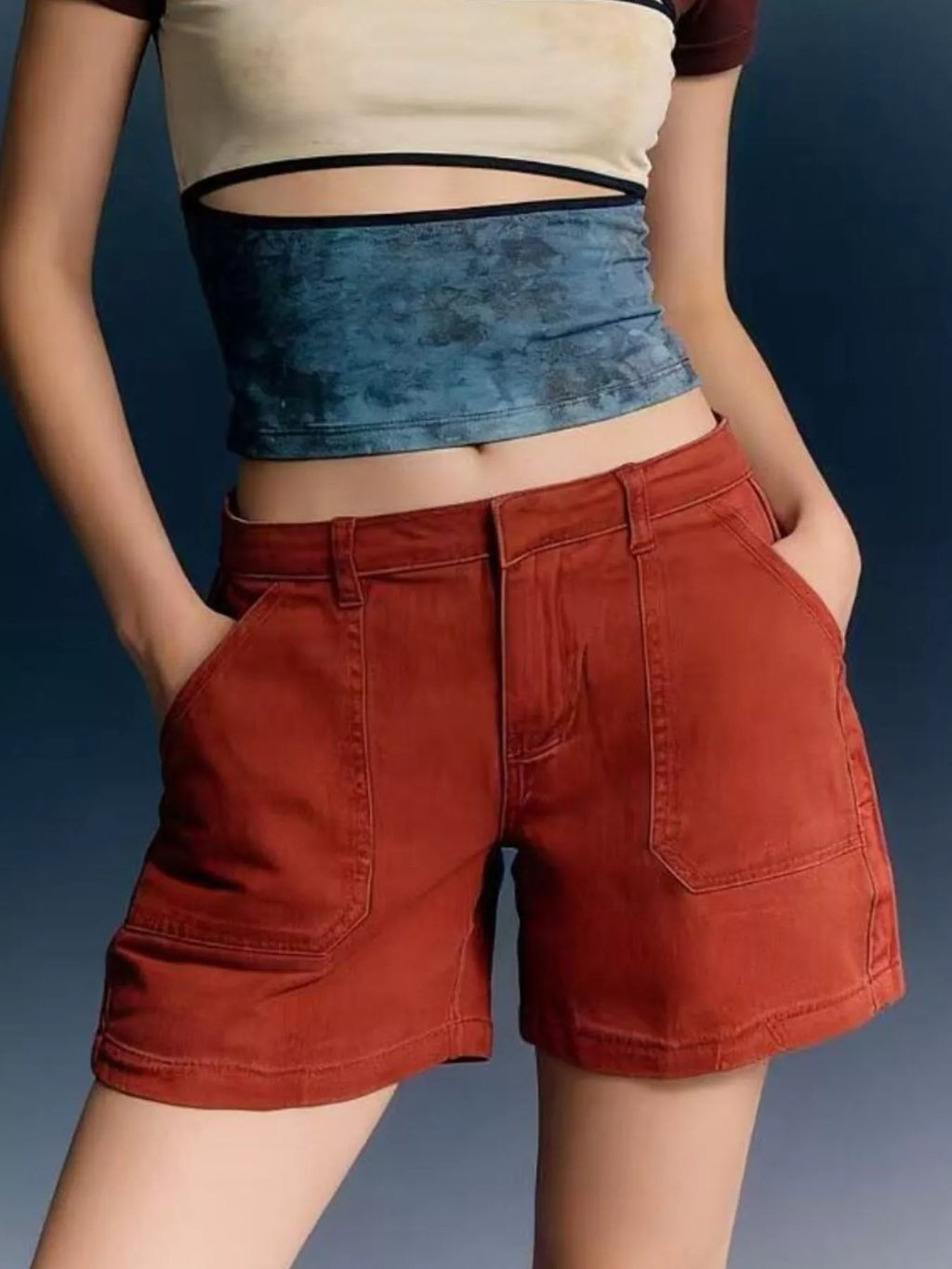 Pocketed Denim Shorts