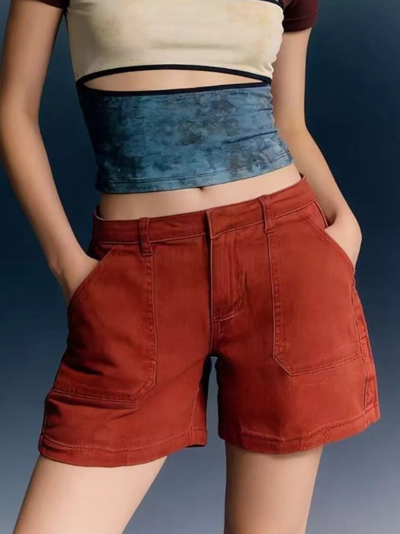 Pocketed Denim Shorts