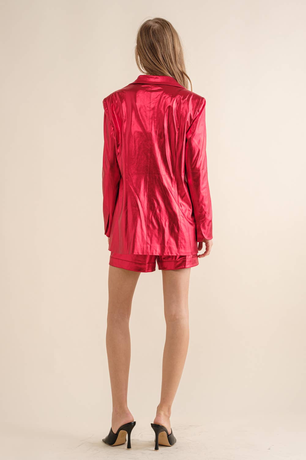 Pretty Little Patriot Pretty Little Patriot Sleek Metallic Red Blazer Set — detail shot 10