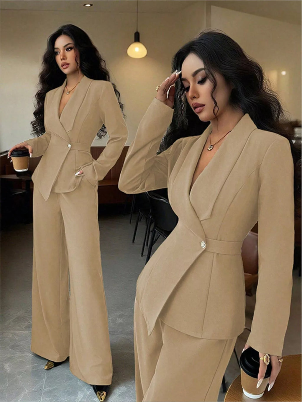 One Button Blazer and Pants Set