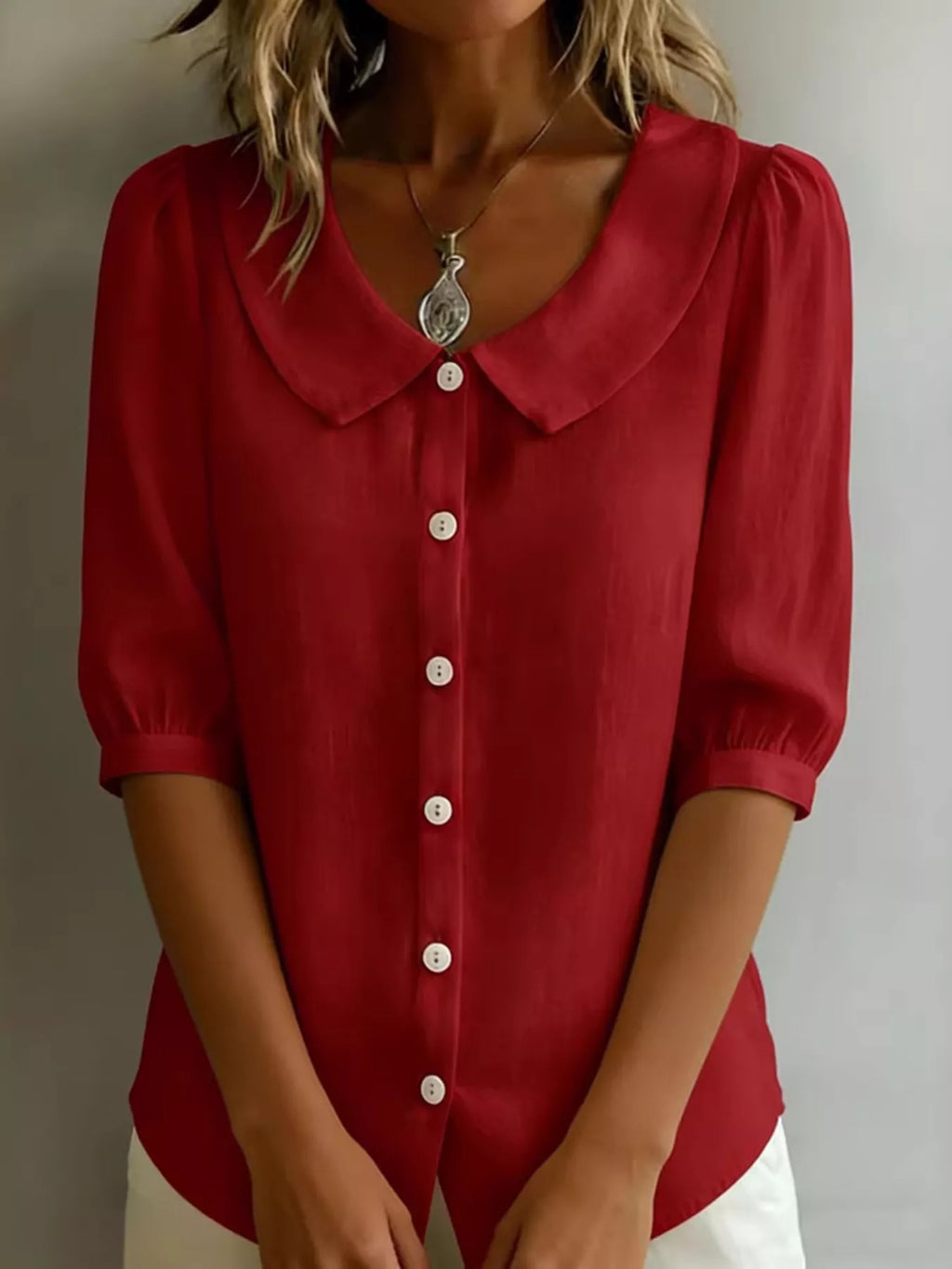 Peter Pan Collar Puff Sleeve Shirt