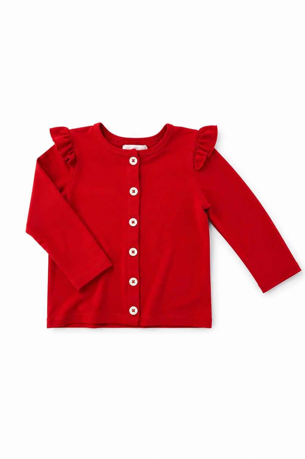 Mila & Rose ® Red Ruffle Cardigan — main product shot