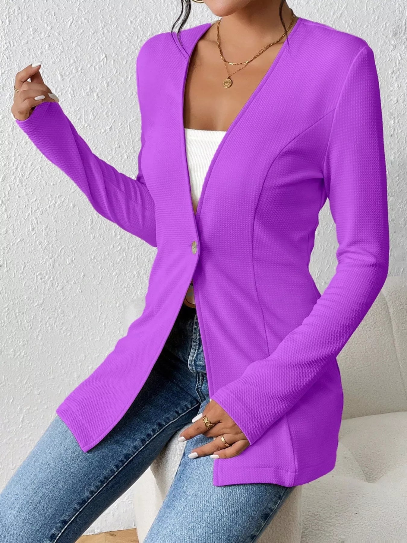 Single-Button Long Sleeve Blazer