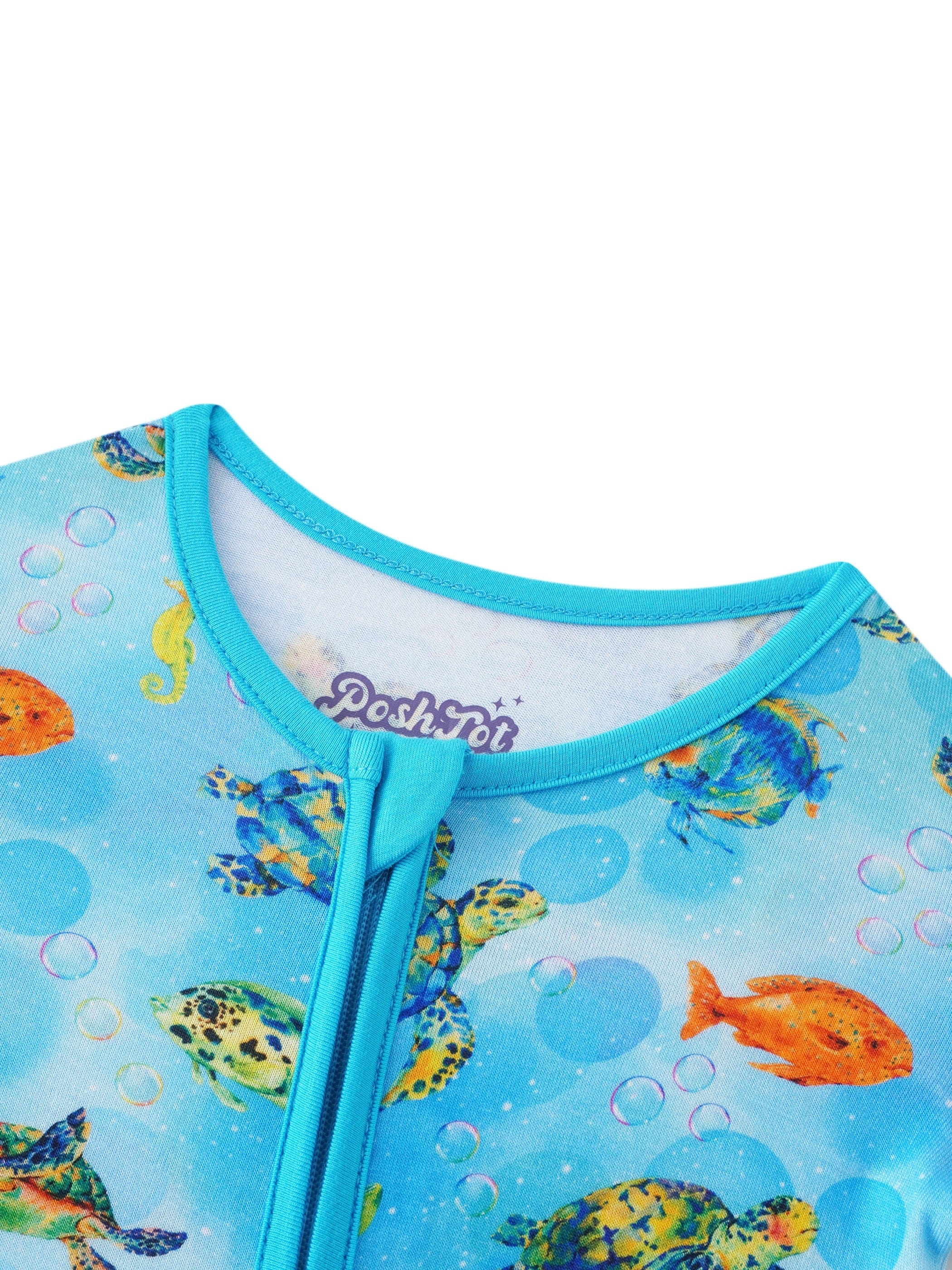Charlies Project Kids Posh TOT Sea Turtle Bamboo Baby Convertible Zippy Romper — lifestyle context