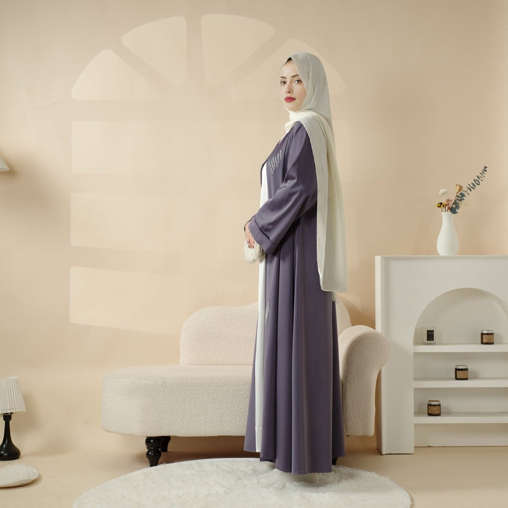 Mariam's Collection 3D Embroidery Abaya With Geometric Beads. 3D Embroidered Open Abaya (MOA085) — comparison shot