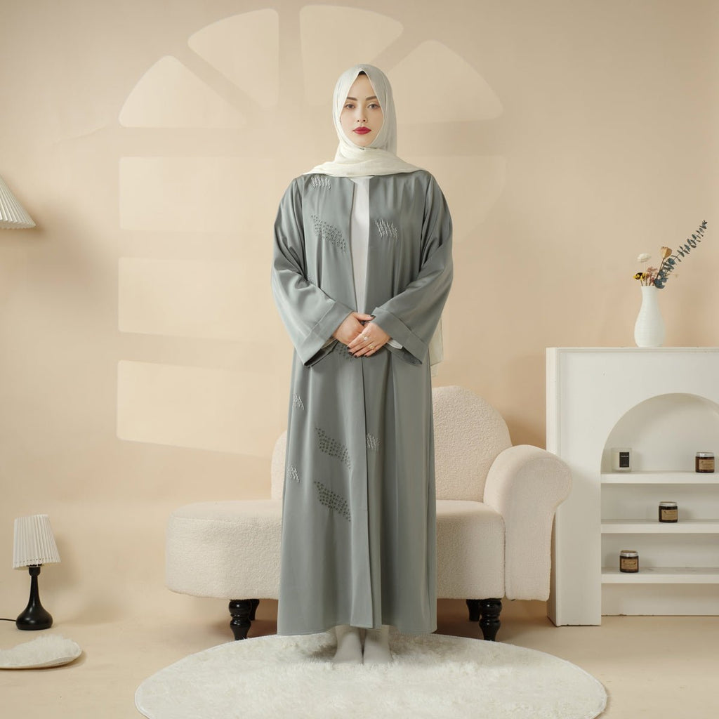 Mariam's Collection 3D Embroidery Abaya With Geometric Beads. 3D Embroidered Open Abaya (MOA085) — detail shot 10