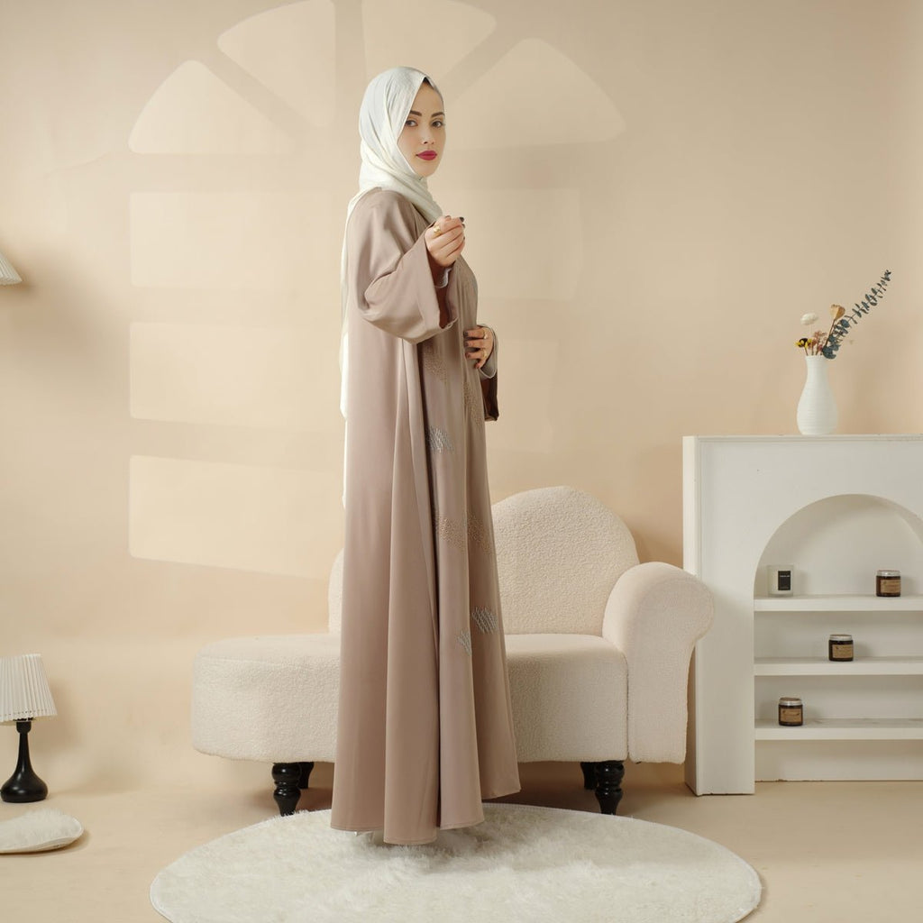 Mariam's Collection 3D Embroidery Abaya With Geometric Beads. 3D Embroidered Open Abaya (MOA085) — feature highlight