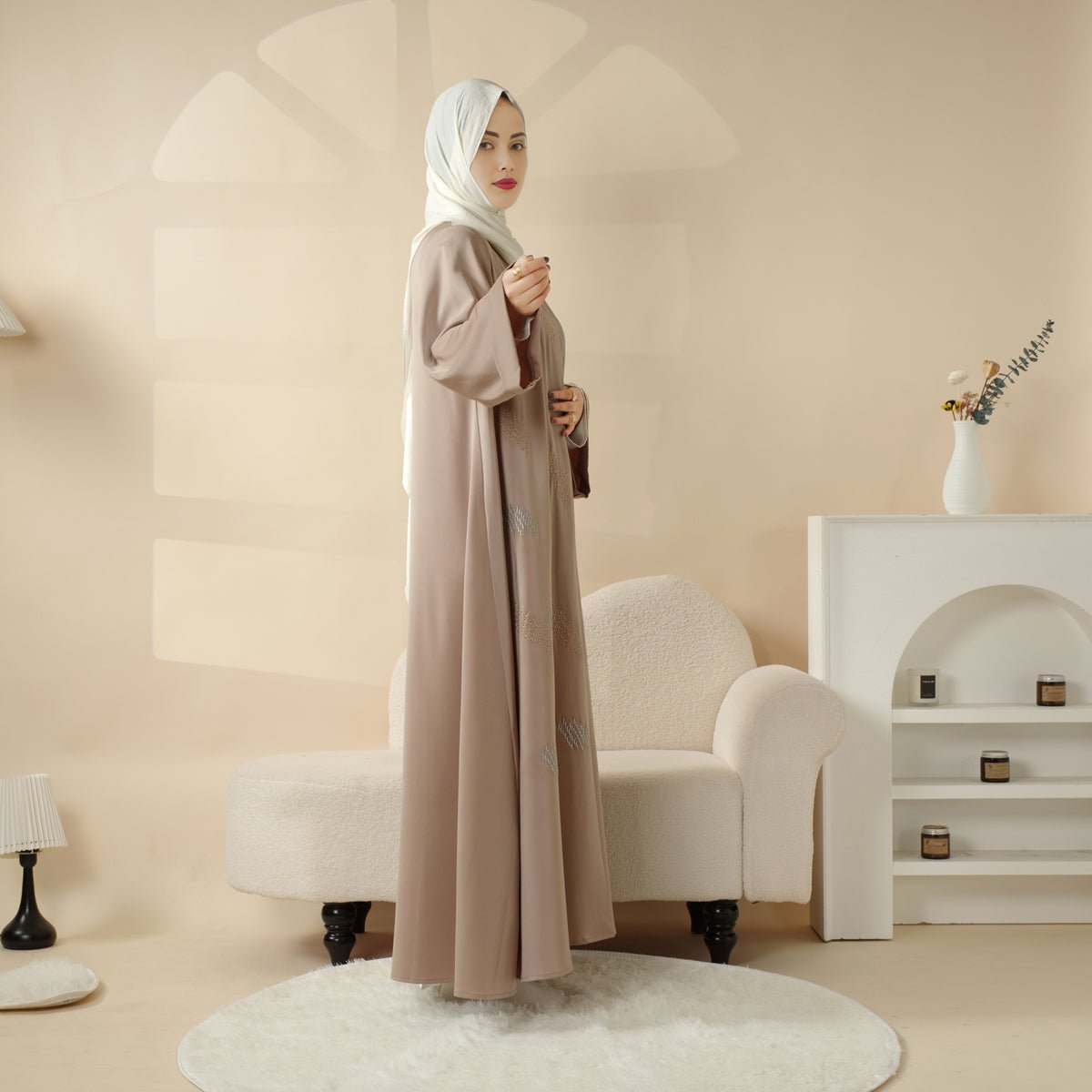 Mariam's Collection 3D Embroidery Abaya With Geometric Beads. 3D Embroidered Open Abaya (MOA085) — feature highlight