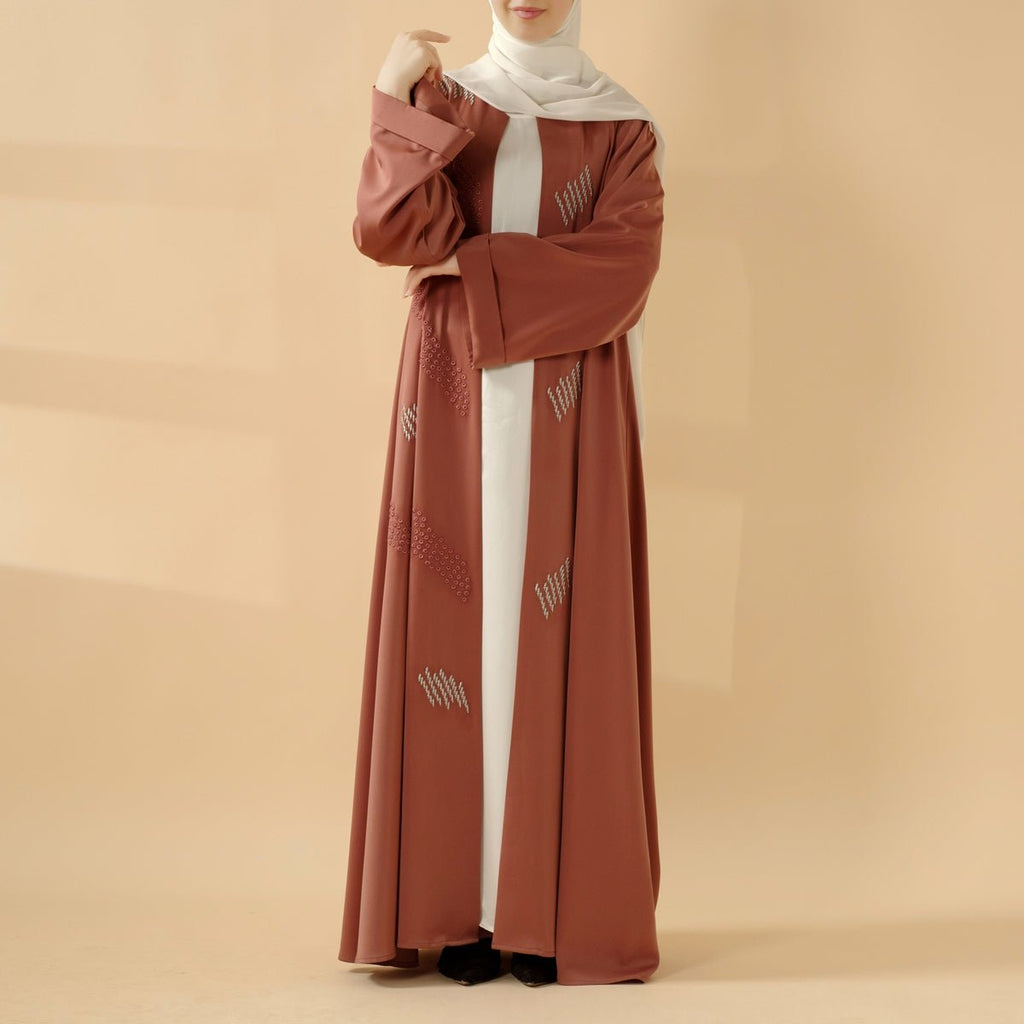 Mariam's Collection 3D Embroidery Abaya With Geometric Beads. 3D Embroidered Open Abaya (MOA085) — main product shot