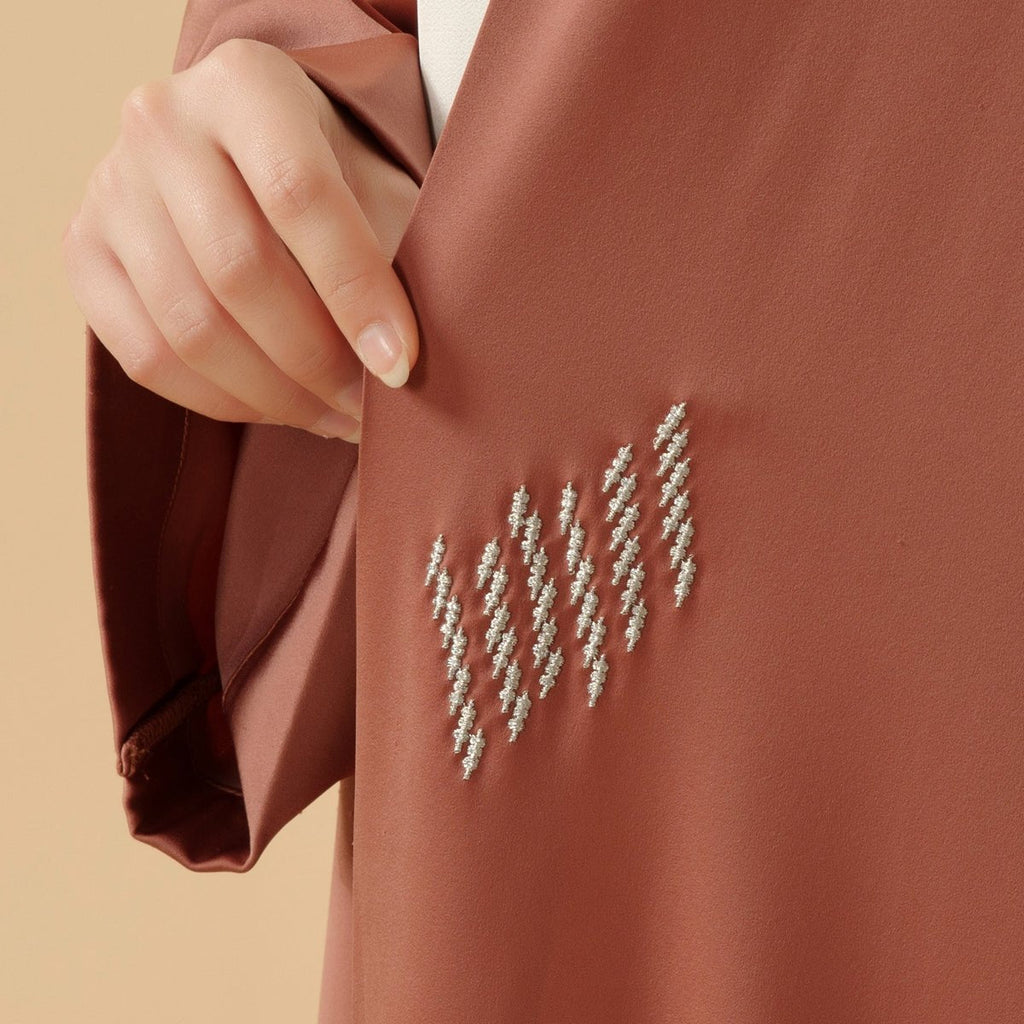 Mariam's Collection 3D Embroidery Abaya With Geometric Beads. 3D Embroidered Open Abaya (MOA085) — detail close-up