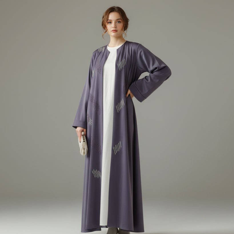Mariam's Collection 3D Embroidery Abaya With Geometric Beads. 3D Embroidered Open Abaya (MOA085) — main product shot