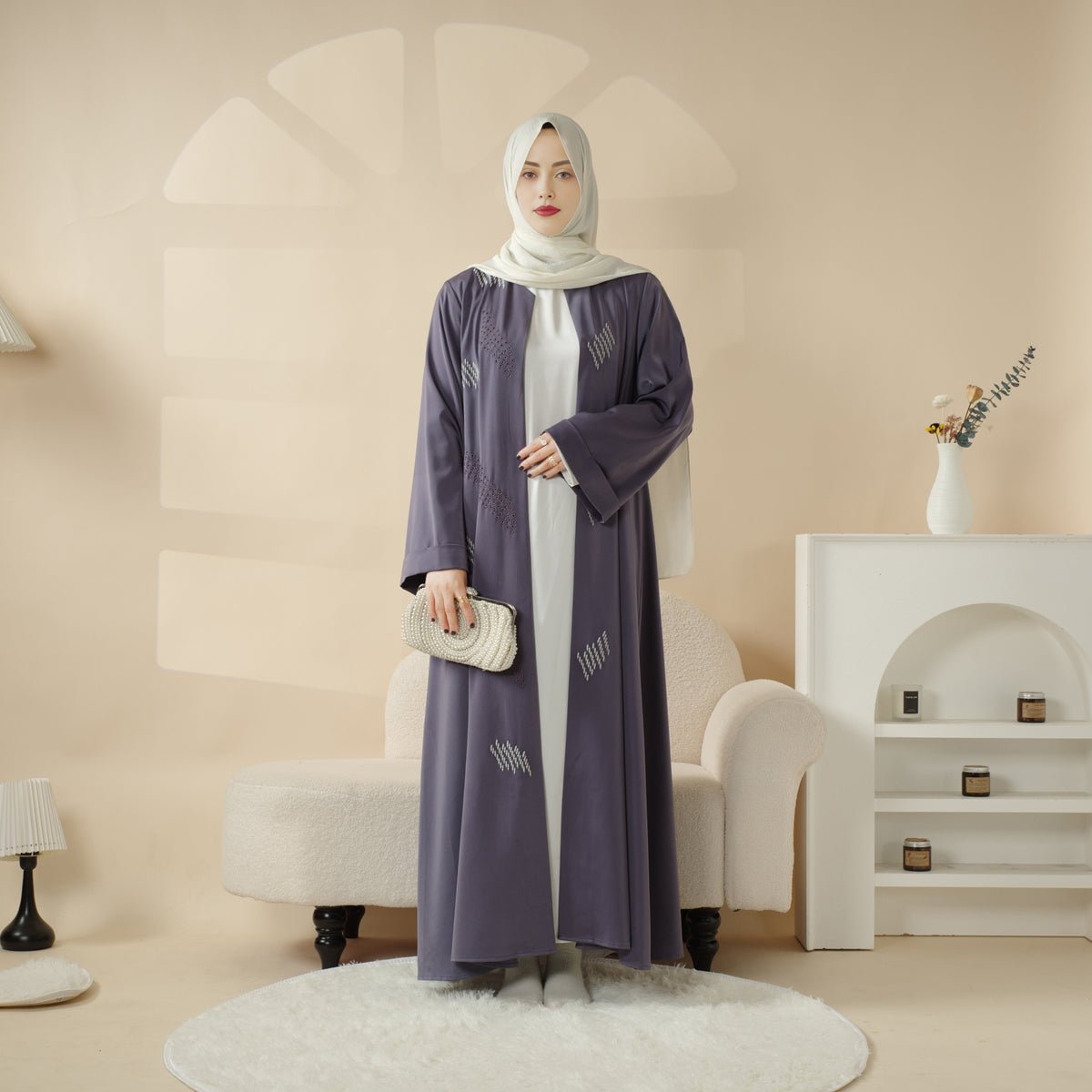 Mariam's Collection 3D Embroidery Abaya With Geometric Beads. 3D Embroidered Open Abaya (MOA085) — detail shot 6