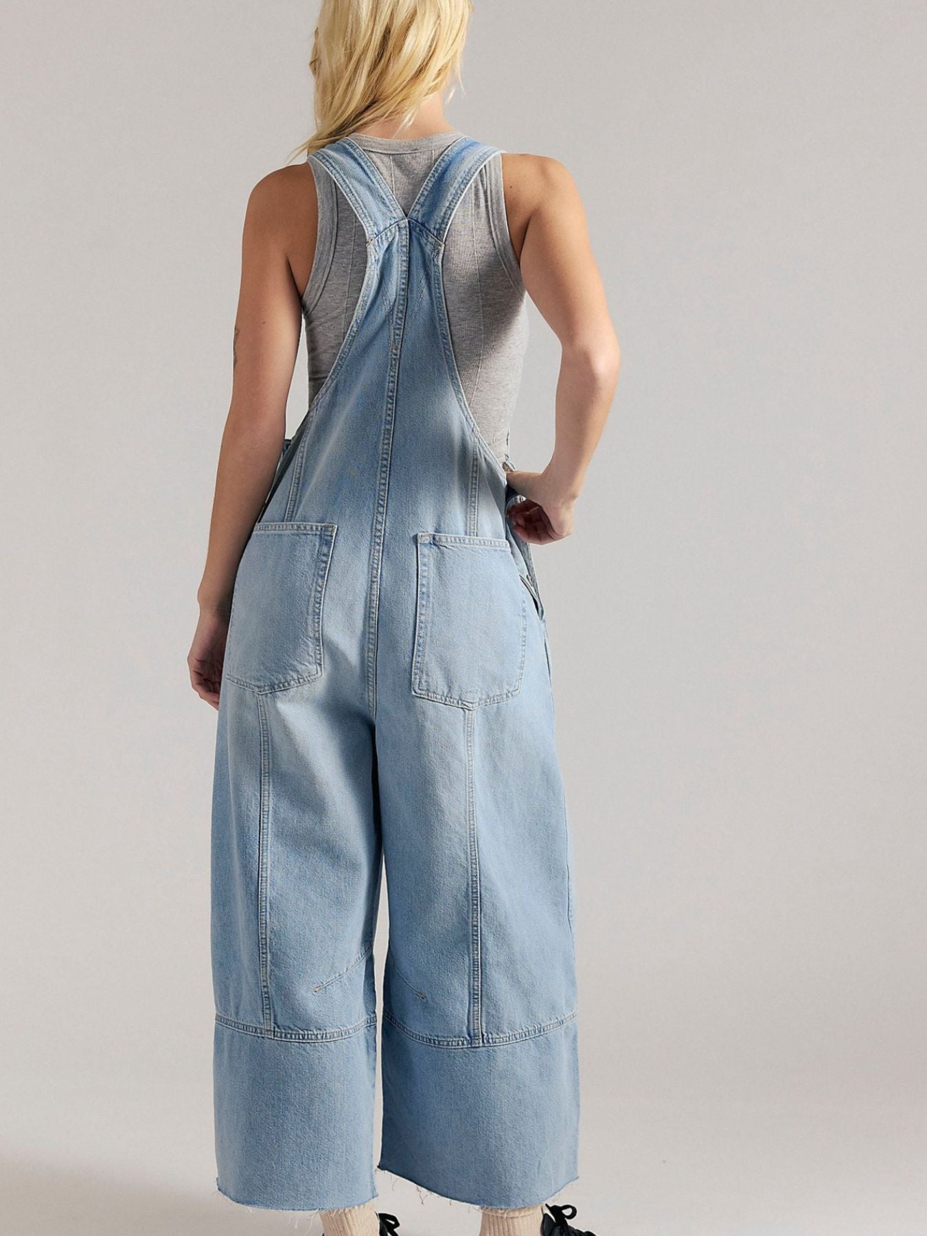Raw Hem Wide-Leg Denim Overalls