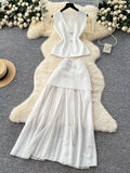 Button Up Sleeveless Top and Skirt Set