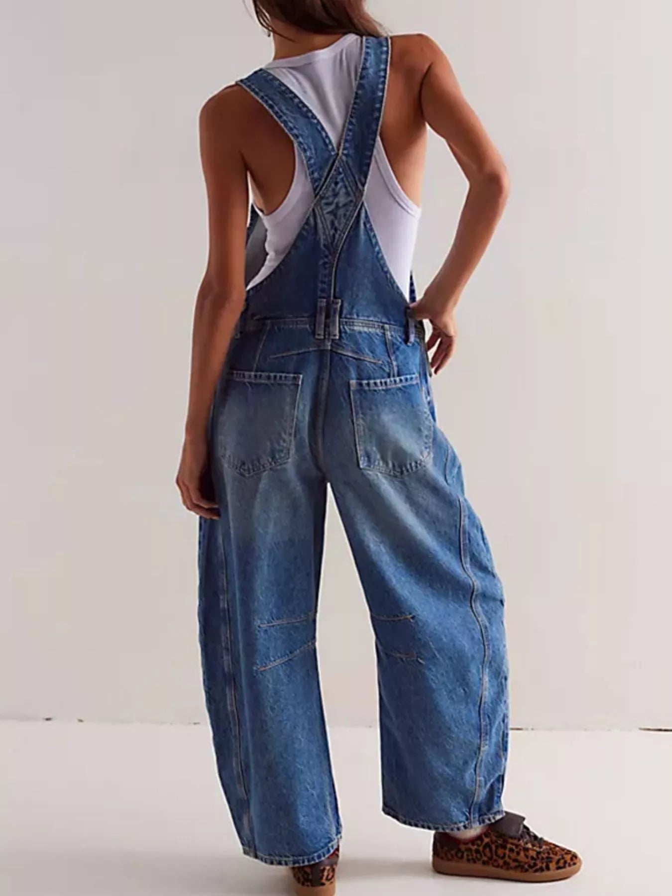 Wide Strap Wide Leg Denim Overalls