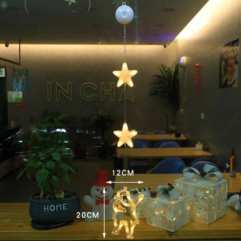 Christmas 3Pcs LED Star Hanging Lights For Home Decor Suction Cup Battery Powered