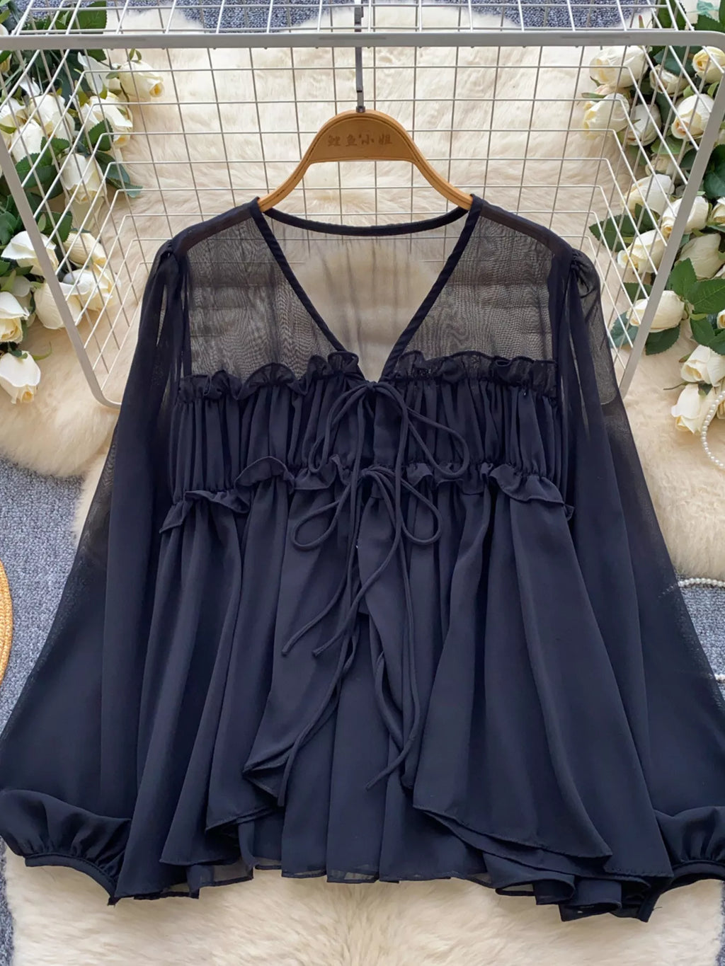 Ruffle Tie-Front Chiffon Blouse