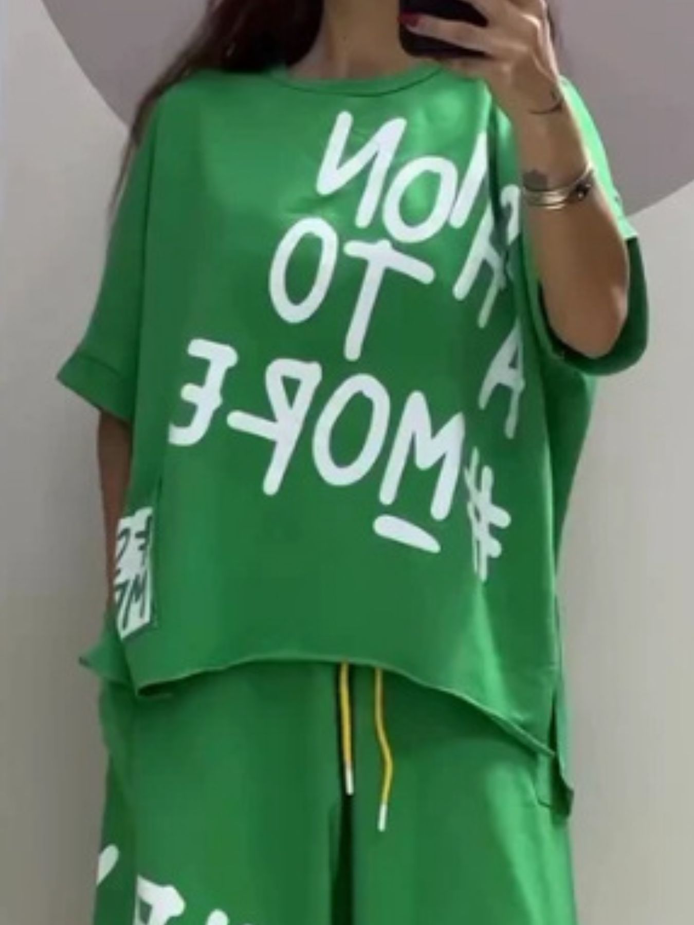 Full Size Letter Round Neck Tee and Drawstring Pants Set Plus Size