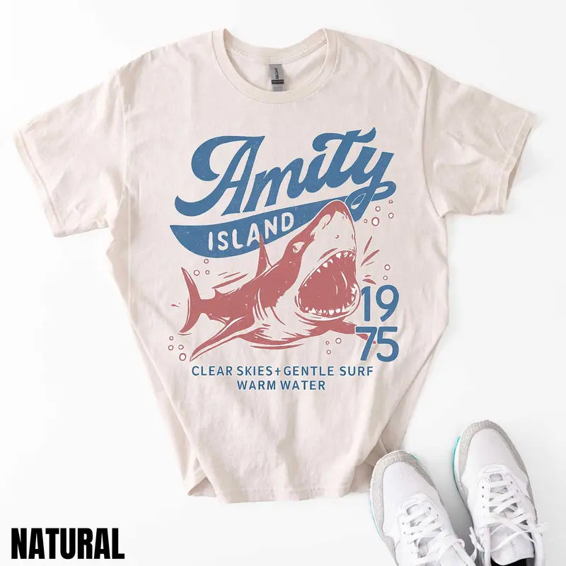 Jaws Amity Island 1975 T-Shirt – Retro Movie Inspired Graphic Tee, Remastered Heavy Cotton Film Buff Top, Soft Lived-In Vintage Summer Beach Shirt, Made in USA