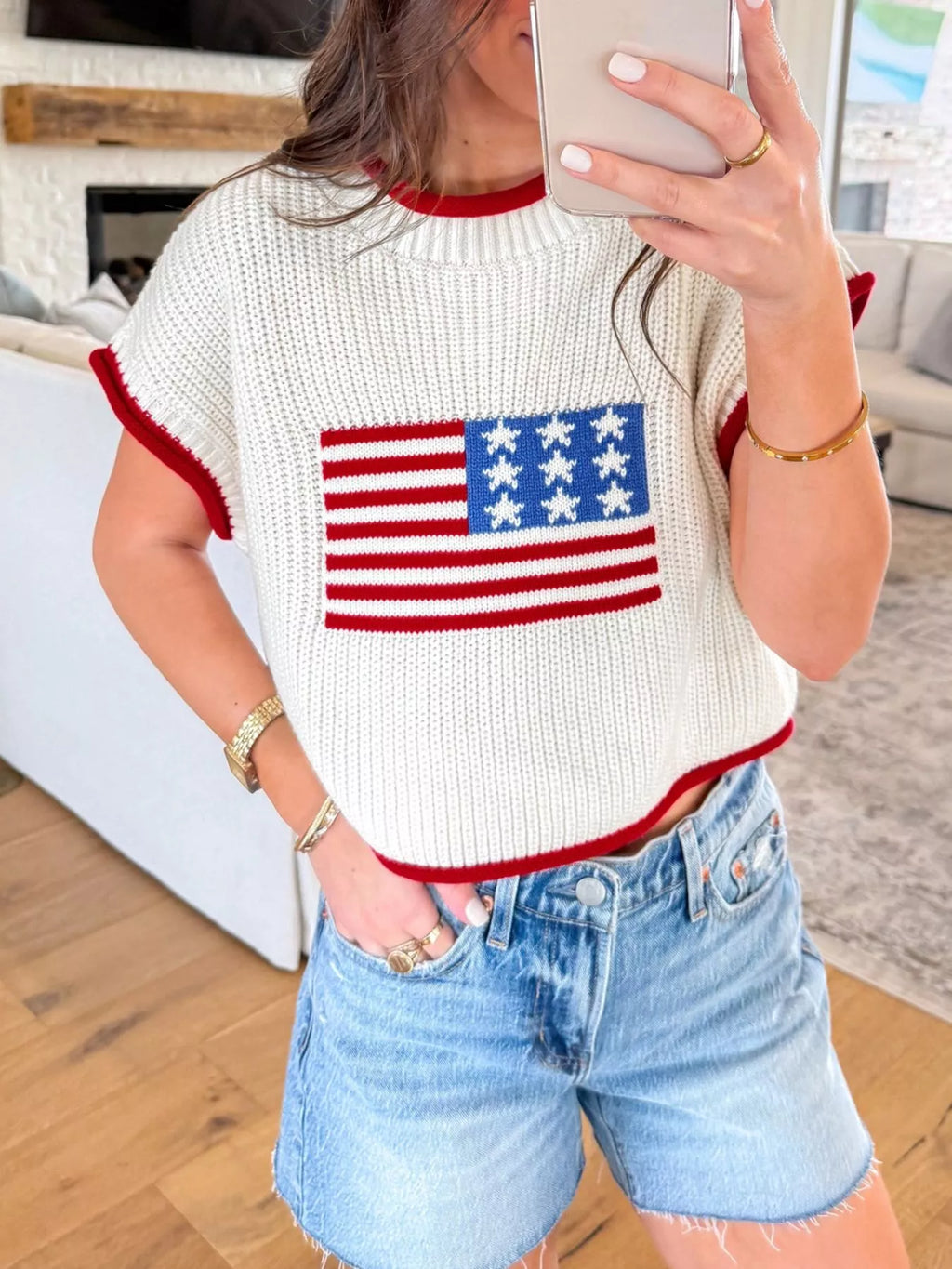 American Flag Knit Sweater Top