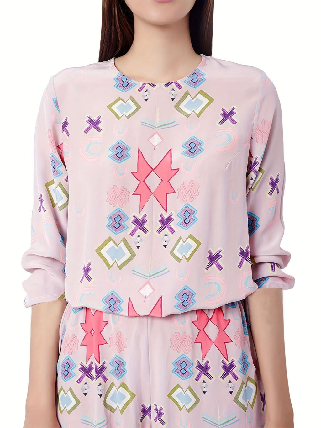 Printed Round Neck Long Sleeve Top and Pants Lounge Set