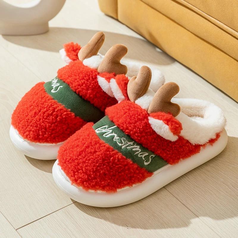 Mandotos Christmas Elk Slippers Cozy Winter Home Slippers