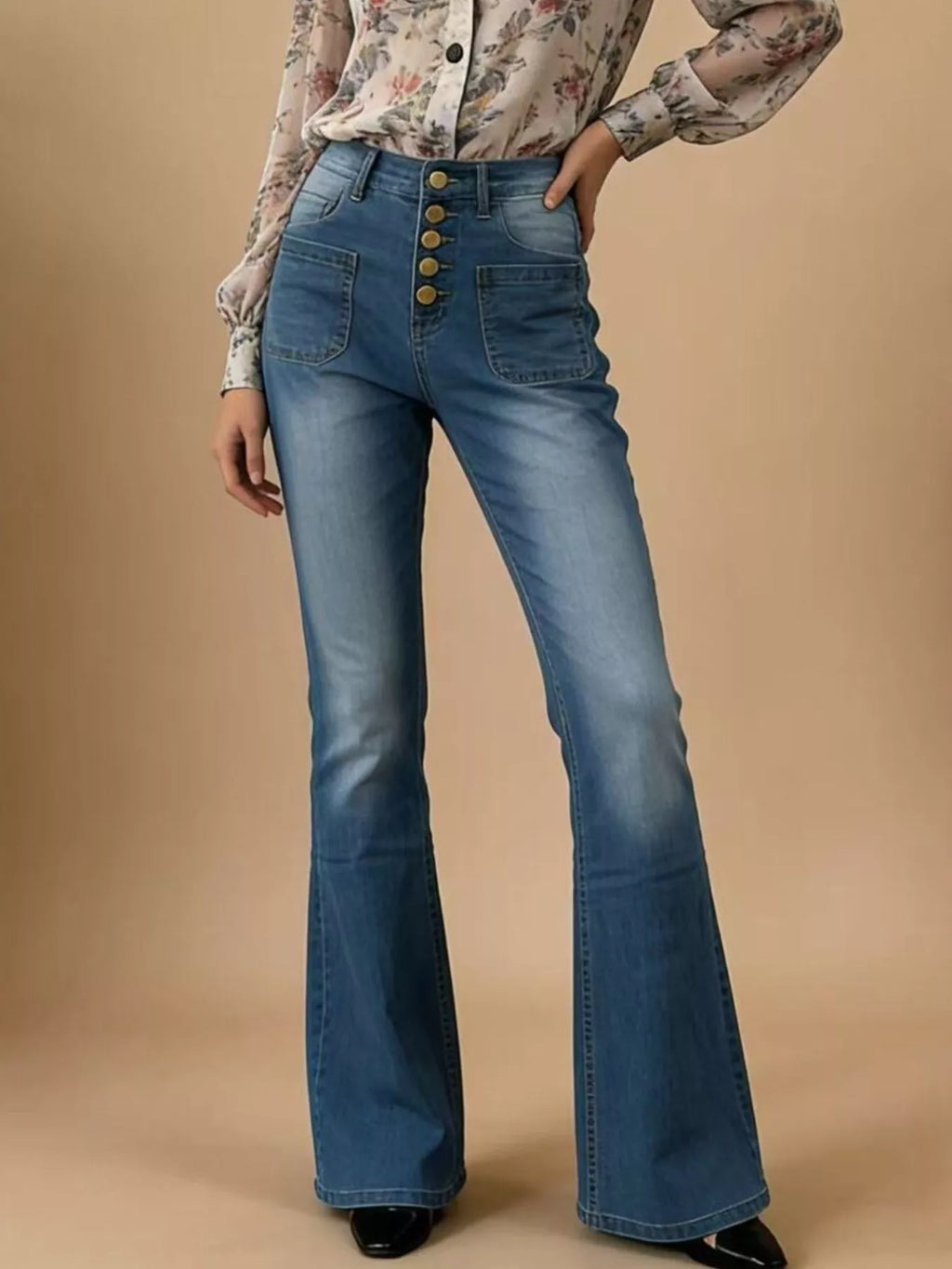 Full Size High-Waisted Button-Fly Flare Jeans Plus Size