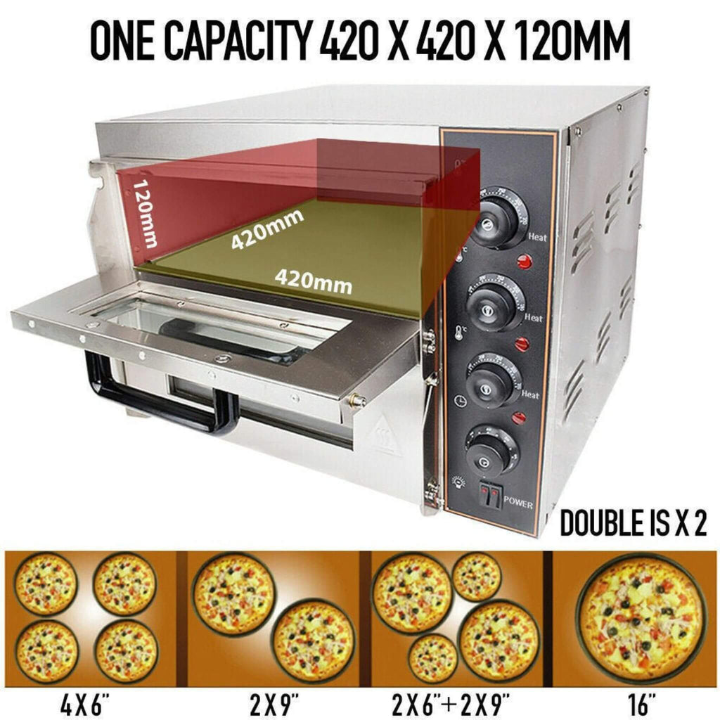 Heavy-Duty 3KW Electric Commercial Stainless Steel Double Deck Pizza Oven (SAK81427) – SAKSBY WHOLESALE, view 3