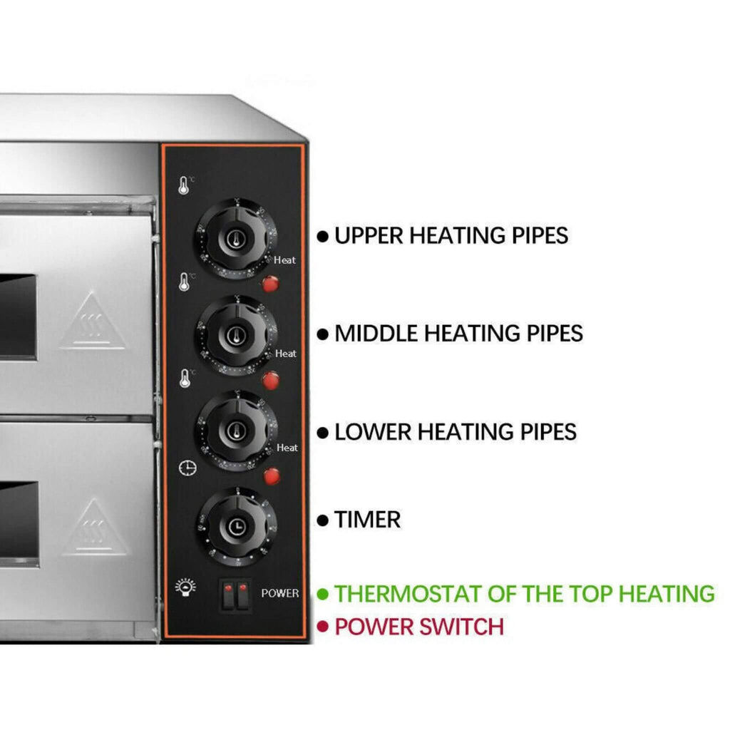 Heavy-Duty 3KW Electric Commercial Stainless Steel Double Deck Pizza Oven (SAK81427) – SAKSBY WHOLESALE, view 4