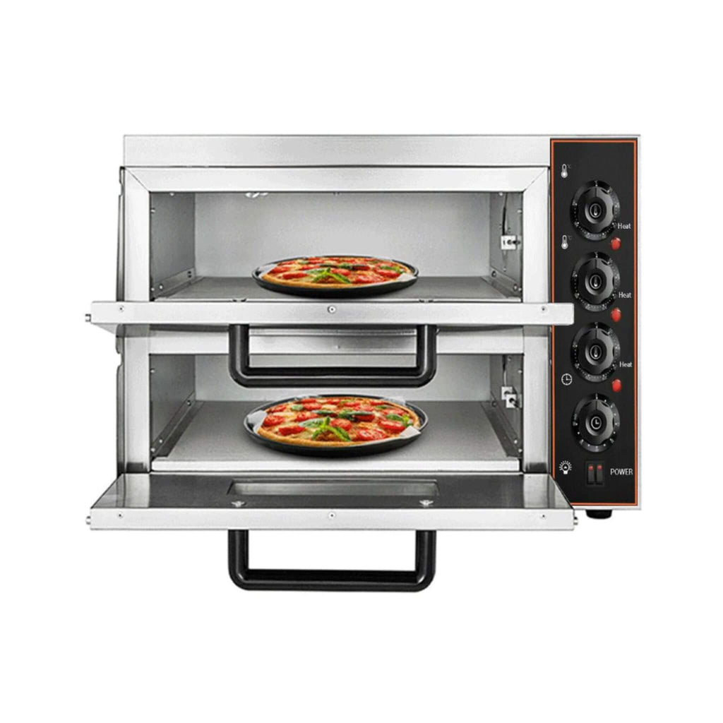 Heavy-Duty 3KW Electric Commercial Stainless Steel Double Deck Pizza Oven (SAK81427) – SAKSBY WHOLESALE