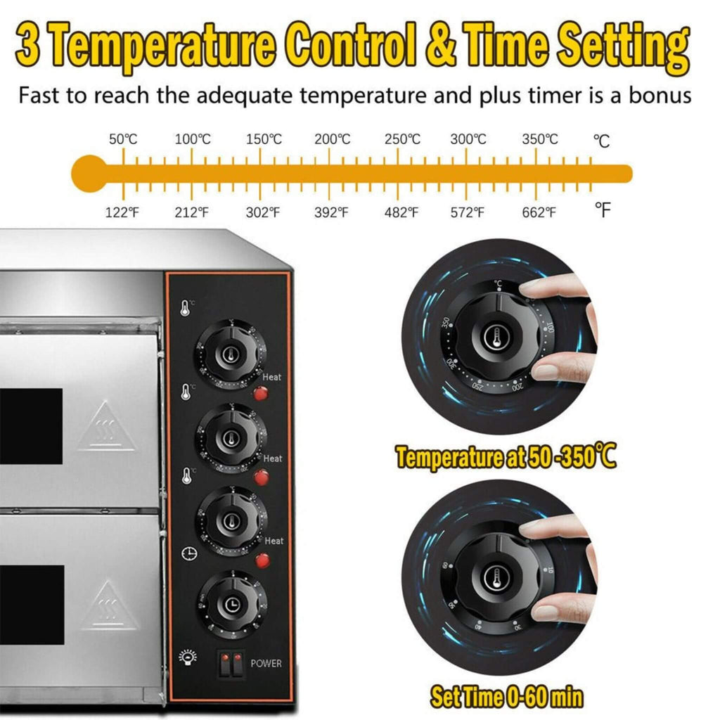 Heavy-Duty 3KW Electric Commercial Stainless Steel Double Deck Pizza Oven (SAK81427) – SAKSBY WHOLESALE, view 5